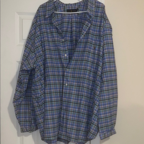 Ralph Lauren Men's Blue and Green Checkered Shirt